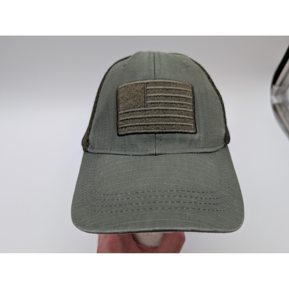 Highland Tactical Men Olive Green Ripstop Mesh Back American Flag Patch Hat OSFM